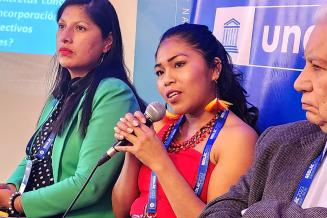 Peruvian indigenous leader at forum on native languages and ancestral knowledge