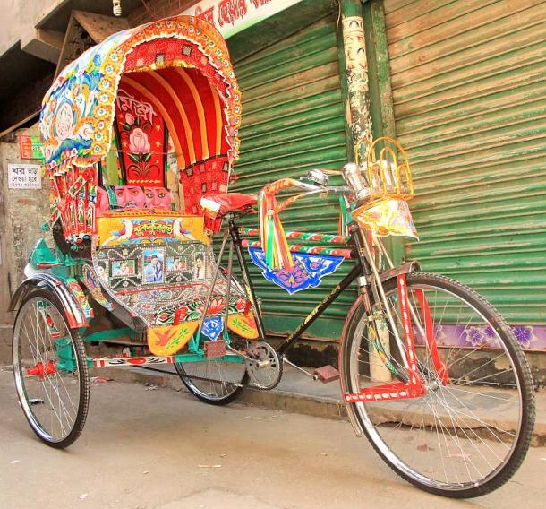 The foreground of Rickshaw with colourful Rickshaw art