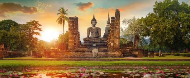 Wat Mahathat Temple in the precinct of Sukhothai Historical Park, a UNESCO World Heritage Site in Thailand