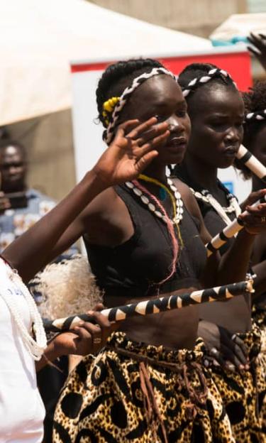 Girls during a culutral presentaion in Juba during the 2020 World Radio Day celebrations
