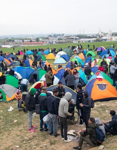 Thessaloniki, Greece - April 5, 2019: Hundreds of migrants and refugees gathered following anonymous social media calls to walk until the Northern borders of Greece to pass to Europe.