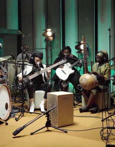 group of 7 women musicians from Africa performing together