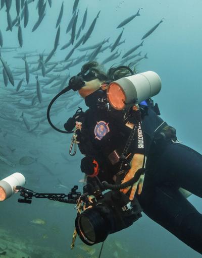 Scientific diver during the Monaco Explorations campaign in the Malpelo Fauna and Flora Sanctuary (Colombia)