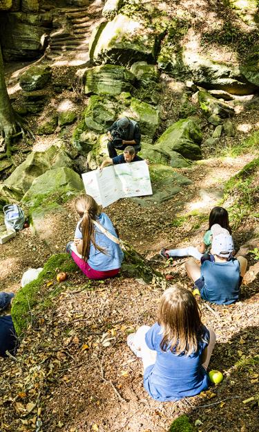 school childern visit Mëllerdall UNESCO Global Geopark, Luxembourg