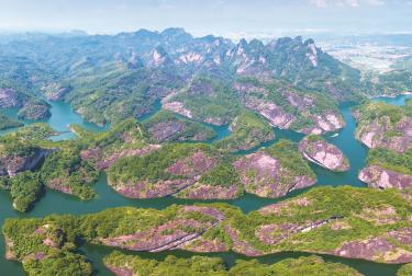 Danxia peak clusters in Longyan UNESCO Global Geopark, China