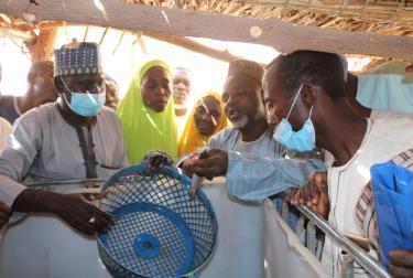 Women and men learning how to fish farm sustainably in Nigeria
